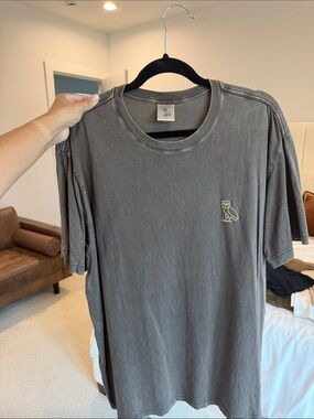 OVO Short-Sleeve Crew Tee in Washed Brown with Gold Owl Logo